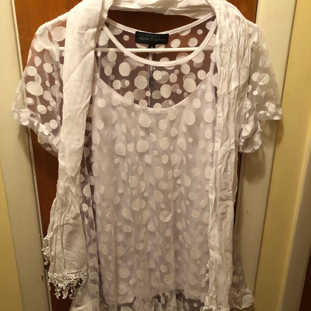Top white sheer polka dot